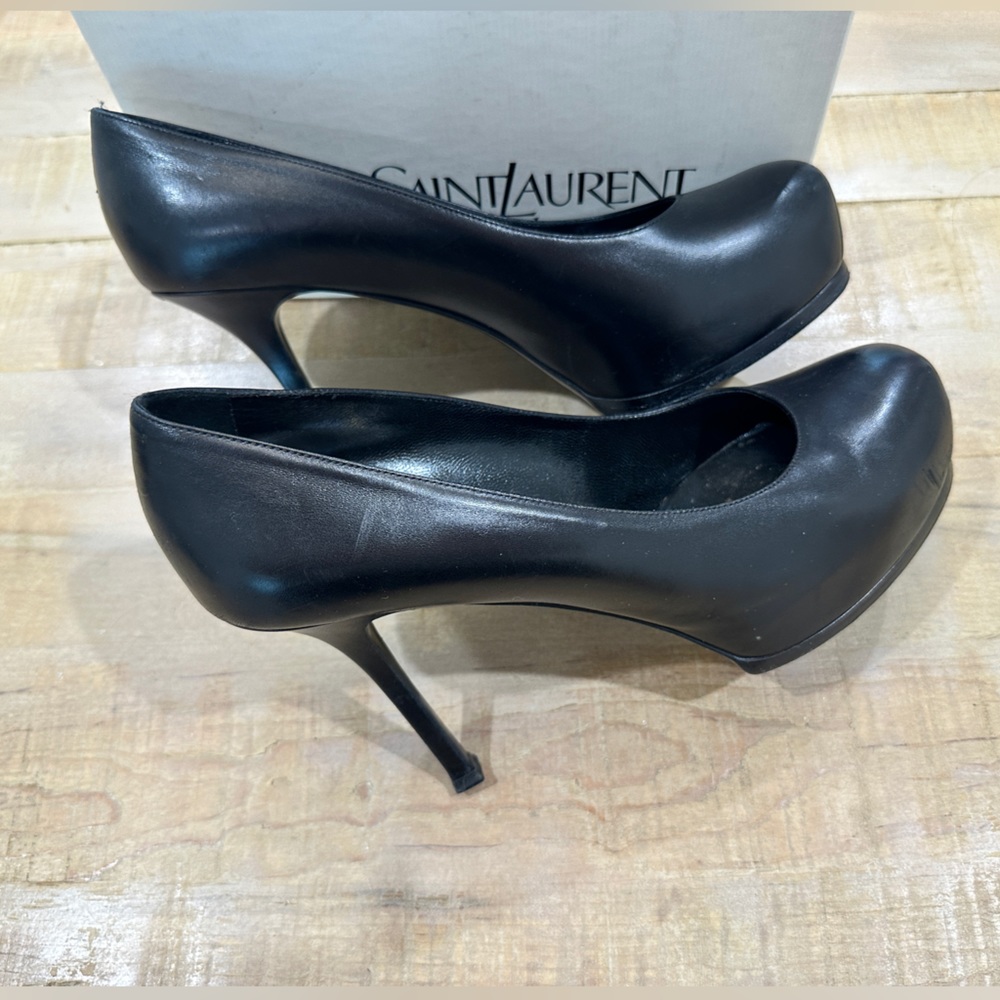 Ysl Yves saint Laurent black leather tribute pumps stiletto heels shoes